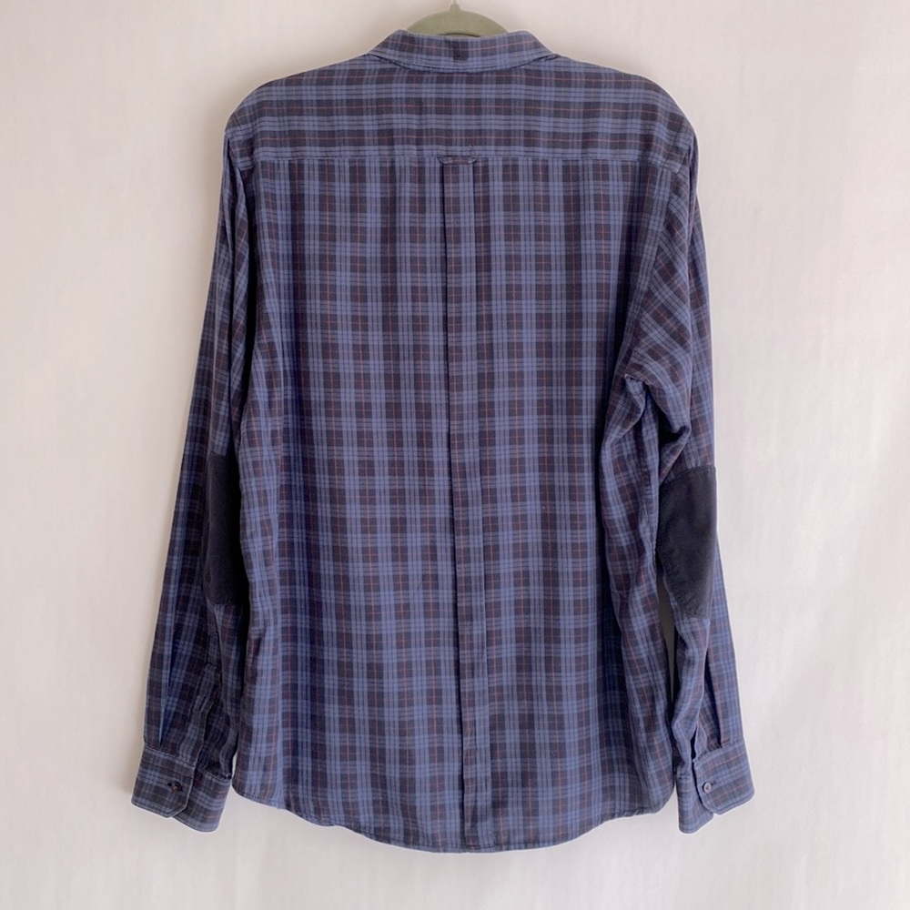 Ben Sherman Navy Blue Plaid Button Down with Corduroy Elbow Patches size L - Picture 5 of 8